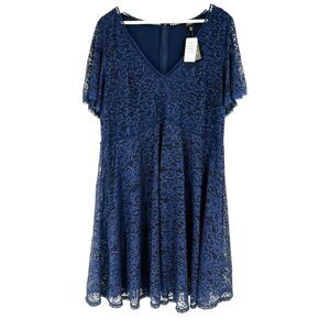 Torrid Size 22 Navy Blue Lace Overlay V Neck Dress NWT Party Romantic Church